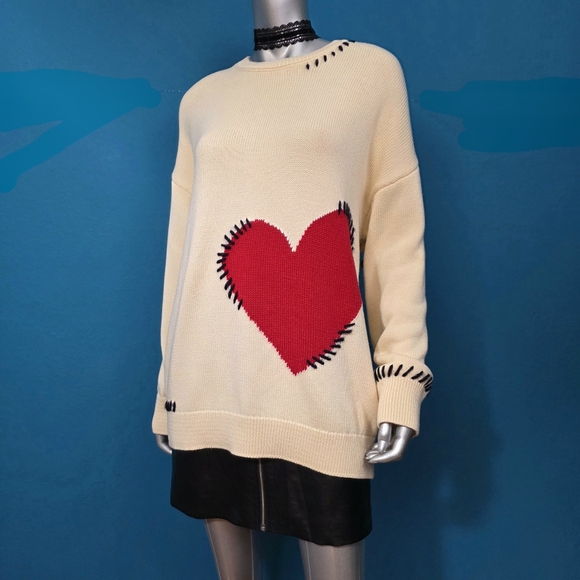 🆕️❤️ ANTHROPOLOGIE MAEVE Crew-Neck Whipstitch Heart Icon Sweater // (NWT) - Picture 5 of 16